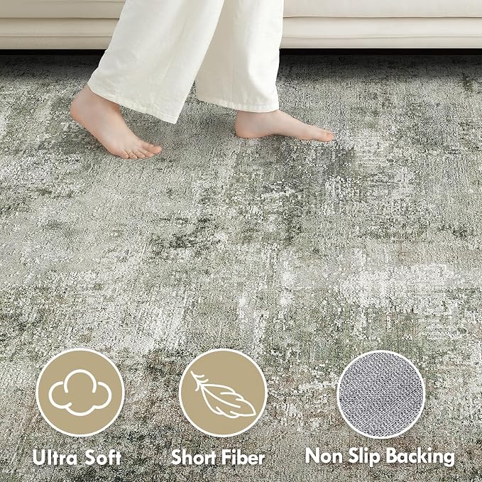 Tortania Area Rug Living Room Rugs - 6x9 Washable Large Soft Neutral Boho Moroccan Bohemian Farmhouse Rug Indoor Floor Carpet for Bedroom Under Dining Table Home Office Decor - Olive Brown