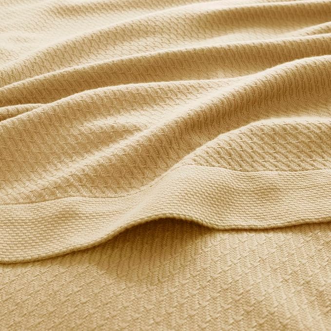 Madison Park 100% Egyptian Cotton Lightweight Summer Blanket, Breathable Waffle Knit Design, Soft Cozy All-Season Throw for Bed, Couch or Sofa, Mustard Yellow Full/Queen Size (90"x90")