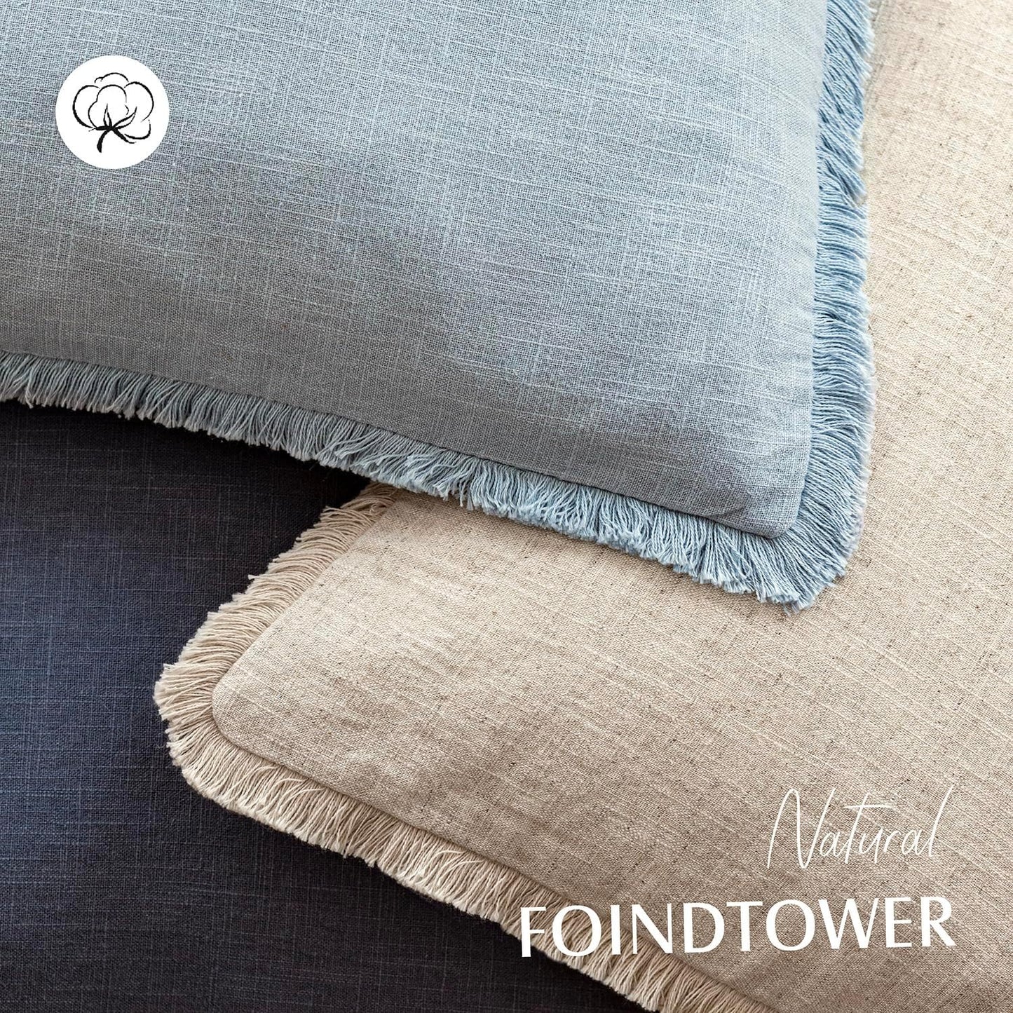 Foindtower Set of 2 Decorative Linen Fringe Lumbar Throw Pillow Covers Boho Farmhouse Cushion Cover with Tassels Soft Accent Pillowcase for Couch Sofa Bed Living Room Home Decor,12×20 Inch,Sky Blue