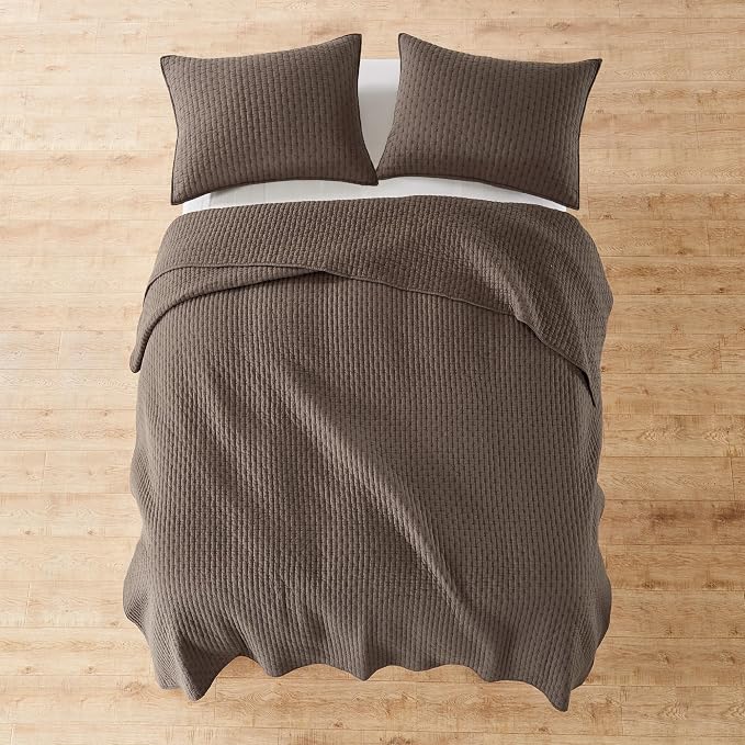 Levtex Home Cross Stitch Reversible Twin XL/Twin Quilt Set (68x86in) with 1 Pillow Sham (26x20in) - Stitch Texture - Cocoa - 100% Cotton Twin Size Quilt Bedding Set - Lightweight, Soft, Pre-Washed