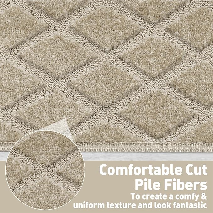 PURE ERA Carpet Stair Treads Tape Free Non Slip Indoor Stair Carpet Stair Protectors Pet-Friendly Non-Slip Skid Resistant Washable Reusable 8" x 30"(2 Pieces,Cream Gray Diamond Trellis)