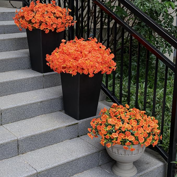 Nigirior Artificial Faux Flowers for Outdoor 16 Bundles Boxwood Fake Morning Glory for Planter,UV Resistant Fake Flowers for Home Porch Patio Outside (Fall Red)