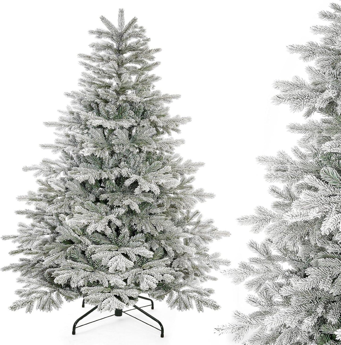 Decoway 7ft Artificial Christmas Tree, Unlit Snow Flocked Xmas Tree with 2364 Branch Tips and Sturdy Metal Stand for Indoor Outdoor Home Decoration