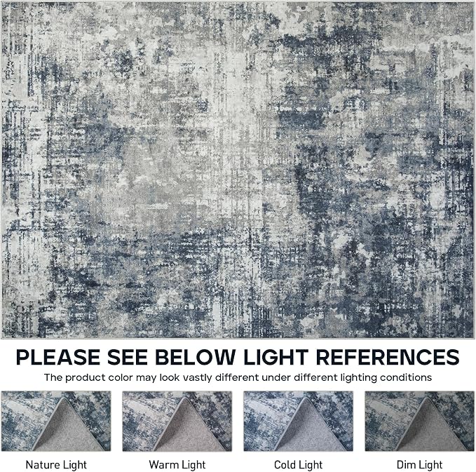 8x10 Area Rugs for Living Room Rug Washable: Modern Large Rug for Dining Room Bedroom Carpet Non Slip 8 by 10 Indoor Abstract Nursery Home Office Blue Grey