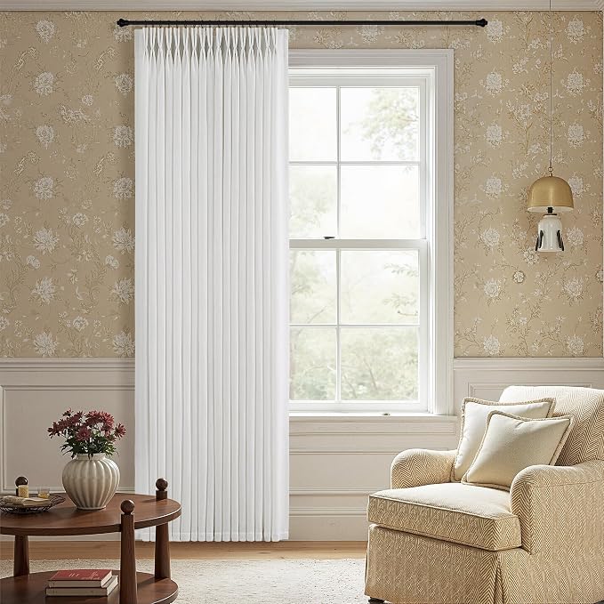 Pinch Pleat Linen Curtains 72 Inch Length 2 Panels for Living Room Bedroom Beige White Cream Beige Birch Semi Sheer Light Filtering Curtains Privacy Window Drapes Neutral Boho Farmhouse Decor