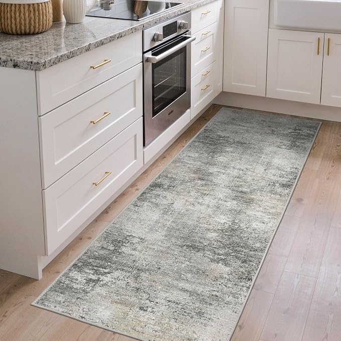 BEIMO 2X6 Runner Rug for Hallway Kitchen, Machine Washable Runners Rug for Entryway, Soft Modern Abstract Throw Rugs, Low Pile Floor Cover with Non Slip Backing, Grey
