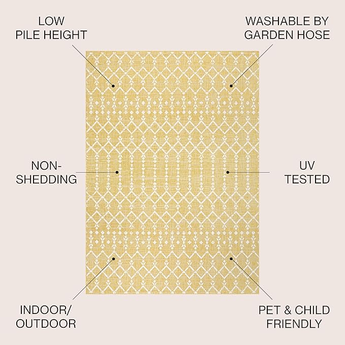 JONATHAN Y Moroccan Geometric Indoor Outdoor Area Rug 3X5 Yellow/Cream, Ourika Textured Weave for Backyard, Patio, Porch, Easy-Cleaning, High Traffic, Pet-Friendly, Non-Shedding (SMB108G-3)