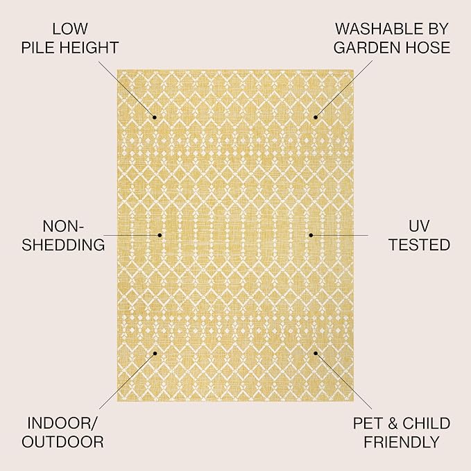 JONATHAN Y Moroccan Geometric Indoor Outdoor Area Rug 9X12 Yellow/Cream, Ourika Textured Weave for Backyard, Patio, Porch, Easy-Cleaning, High Traffic, Pet-Friendly, Non-Shedding (SMB108G-9)