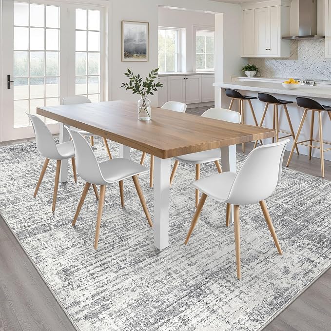 7x10 Area Rug Living Room: Washable Large Neutral Grey Rug Abstract Soft Modern Stain Resistant Indoor Floor Non-Slip Carpet for Bedroom Nursery Kids Office Playroom Dining Room Under Table Home