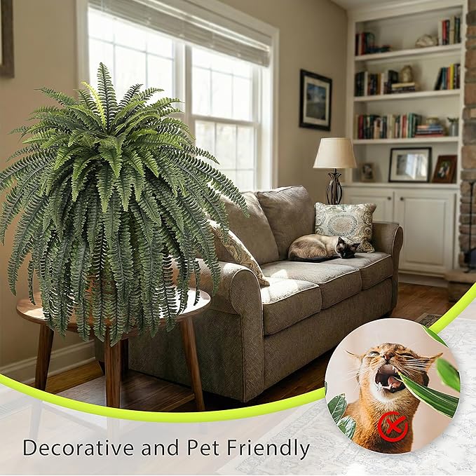 FOREST PRINCE 68" Artificial Ferns for Outdoor, UV Resistant Giant Faux Boston Fern Bush with 92 Fronds, Large Fake Plants Fade Resistant for Porch Patio Garden Home Decor