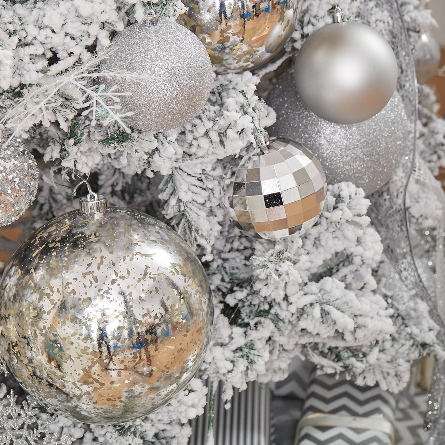 XmasExp Large Christmas Ball Ornaments,1pcs Silver Giant Shatterproof Plastic Hanging Mercury Xmas Ball Decorations Christmas Tree Ornaments (Silver, 8")