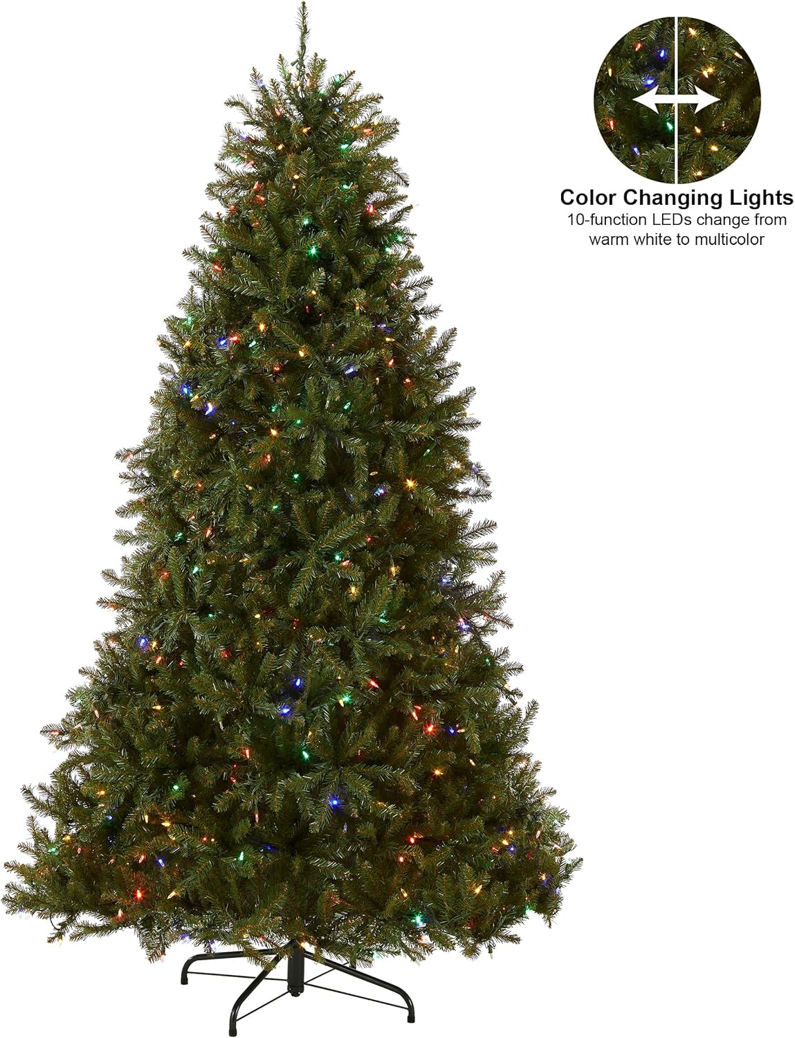National Tree Company Pre-Lit Artificial Full Christmas Tree, Green, Dunhill Fir, Dual Color LED Lights, Includes PowerConnect and Stand, 7.5 Feet
