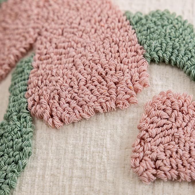 Pink Floral Embroidered Throw Pillow Covers 18" x 18" Set of 2, Farmhouse Flowers Green Leaves Tufted Patterned Cushion Cases for Couch Bed Living Room Decor