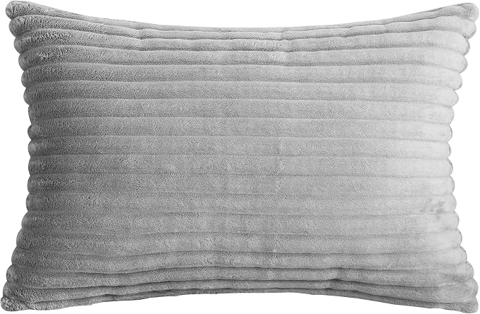 TangDepot Velvet Big Corduroy Pillow Covers 12x18 Grey 2-Pack | Soft wide-stripe corduroy pillow cover, hidden zipper, machine washable, easy refresh, for bedroom living room indoor outdoor