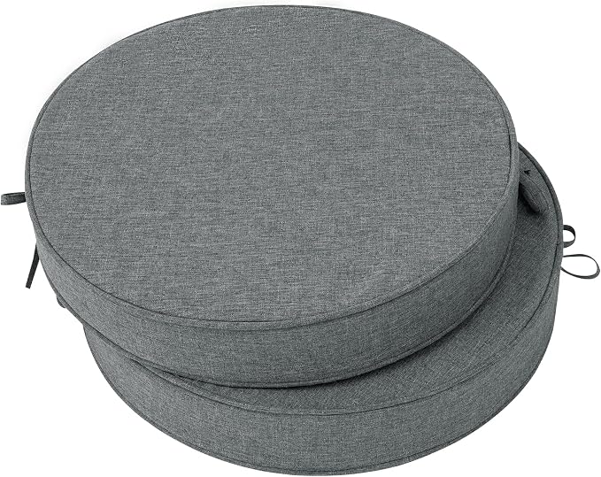 Outdoor Round Chair Cushions 18 Inch, Fade-Resistant & Water-Resistant, Bistro Chair Seat Pads for Porch Garden Balcony Patio Furniture Stools, Non-Slip Bottom, Set of 2, Dark Grey