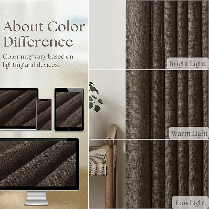 TWODRAPES Dark Chocolate Pinch Pleated Linen Curtains 2 Panels for Living Room Bedroom Memory Training Shaped Semi Sheer Pleat Drapes with Hooks Rings Light Filtering Window Curtain 40x45