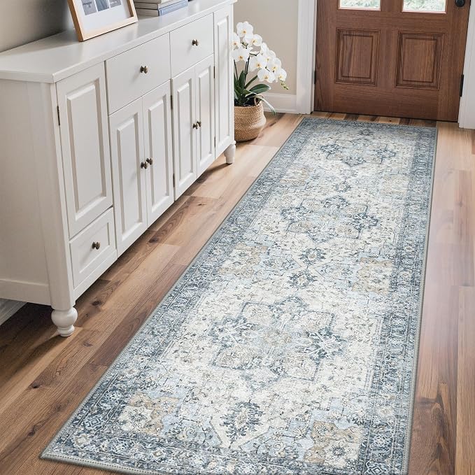 GENIMO Outdoor & Indoor Runner Rug 2.5'x8', Waterproof, Non-Shedding, Easy Cleaning, Boho Mat for Patio, Kitchen, Balcony, Bath Room, Deck, Bedroom, Camping, Outside Carpet,Blue