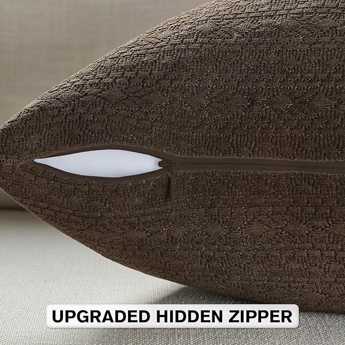 FUTEI Dark Coffee Chenille Throw Pillow Covers 26x26 Inch Set of 2,Soft Striped & Diamond Textured Euro Pillow Shams,Modern Home Decor for Couch Living Room