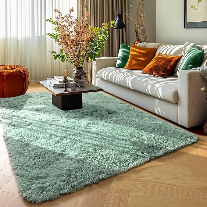 PAGISOFE Sage Green Rugs for Bedroom, 3x5 Ft Shaggy Rug Plush Fuzzy Carpet for Living Room, Fluffy Green Rugs Home Decor Aesthetic,Non-Slip Rug for Nursery Room Decor Girls Boys
