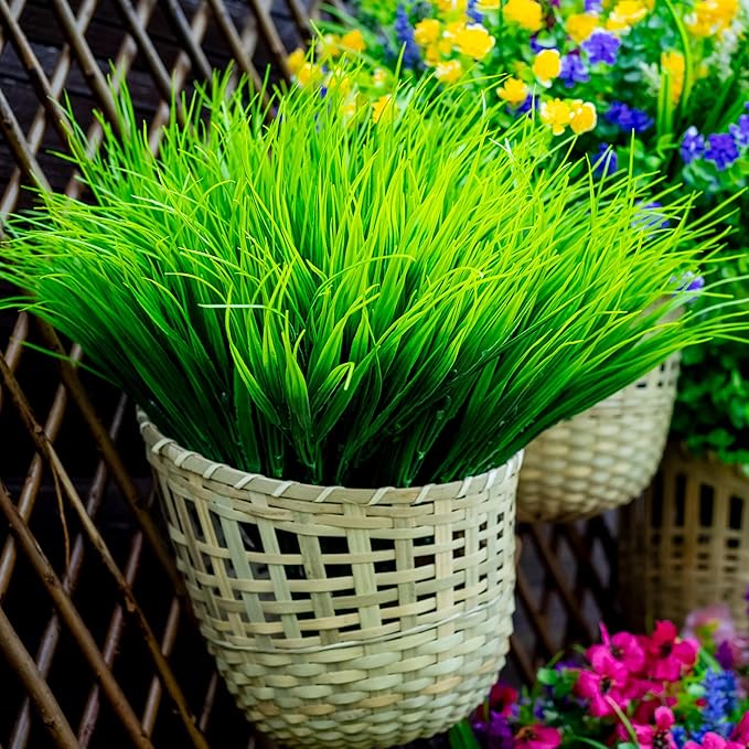 AXYLEX Artificial Monkey Grass Outdoor Shrubs - 20 Bundles Fake Plants UV Resistant No Fade Faux Plastic Greenery Home Garden Porch Patio Decoration Office Indoor (Green Grass)