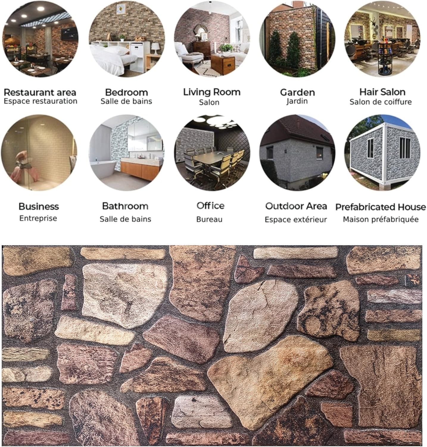 Dundee Deco 3D Wall Panels - Cladding, Mahogany Brown Stone Look Wall Paneling, Styrofoam Facing for Interior and Exterior Applications, DIY, Set of 10, Covers 54 sq ft