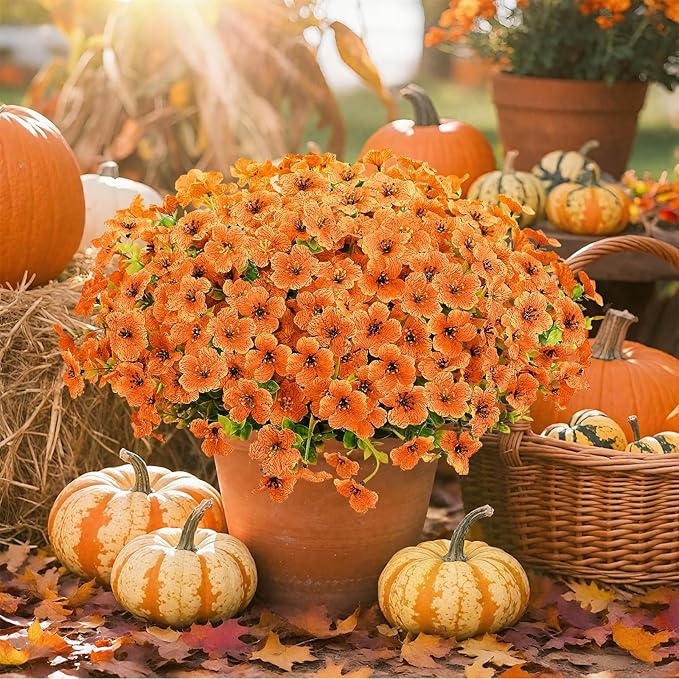 Alupssuc 24 Bundles Artificial Flowers for Outdoors Decoration, UV Resistant Silk Faux Daisy Flora Spring Fake Plastic Plants Greenery for Outside Indoor Yard Home Porch Window Box Decor, Orange