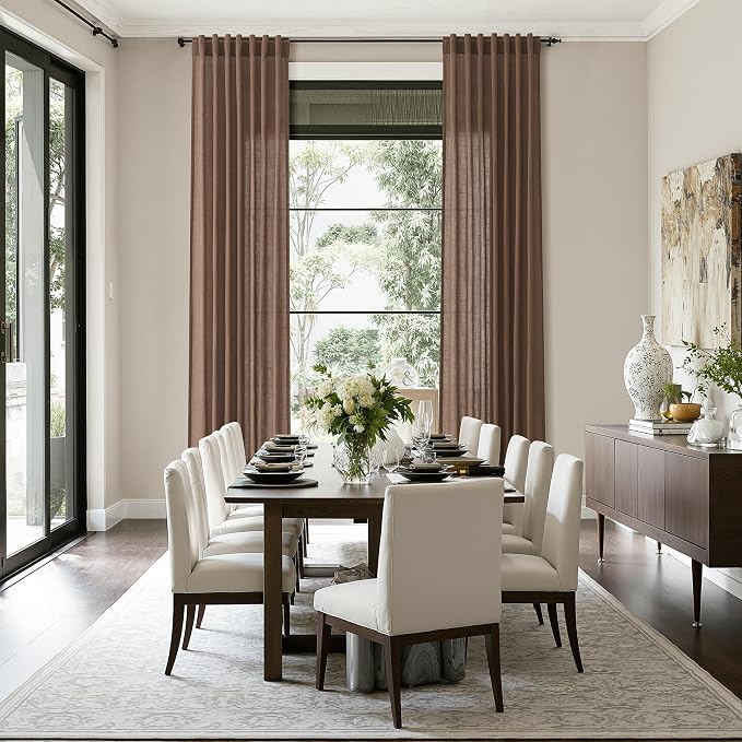 Caramel Brown Linen Curtains for Living Room Extra Long 126 Inches Long Back Tab Light Filtering Semi Sheer Curtain Vintage Rustic Decor Floor to Ceiling High Window for Bedroom 52x126, 2 Panels