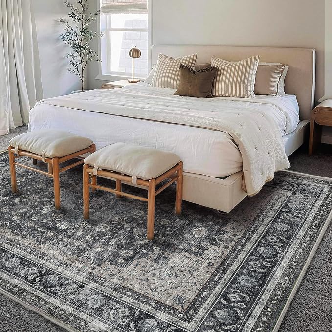 CHAMPLANT Washable Area Rug 9'x12' Retro Boho Design Non-Shedding Easy Care Ideal for High Traffic Areas in Living Room Bedroom Office Coffee Table Kitchen Large Carpet