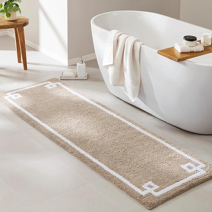 Madison Park Evan Cotton Tufted Washable Bath Mat , Luxury Solid Bathroom Rugs , 24" x 72" , Taupe