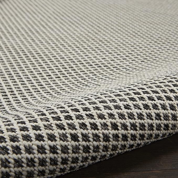 Nourison Home Courtyard Ivory Charcoal 8' x Round Area Rug - Easy Clean, Non Shedding, Bed Room, Living Room, Dining Room, Kitchen (8' x Round)