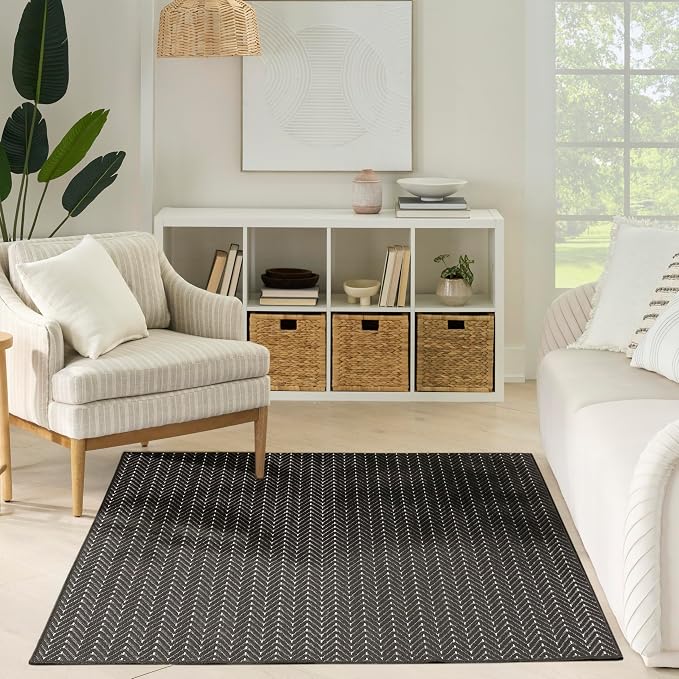 Nourison Home Horizon Indoor/Outdoor Black 5' x 7' Area Rug - Easy Clean, Non Shedding, Bed Room, Living Room, Dining Room, Kitchen (5' x 7')