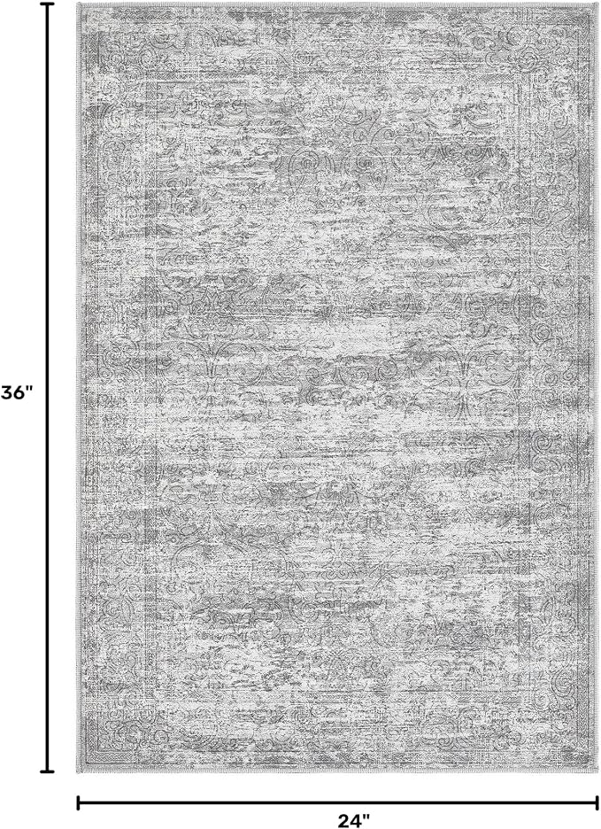 DMOYEST 2x3 Entryway Area Rug: Washable Neutral Modern Abstract Small Rug - Non-Slip Low Pile Throw Indoor Carpet for Entrance Kitchen Front Door Mat Bathroom Entry Kids Room - Vintage Grey