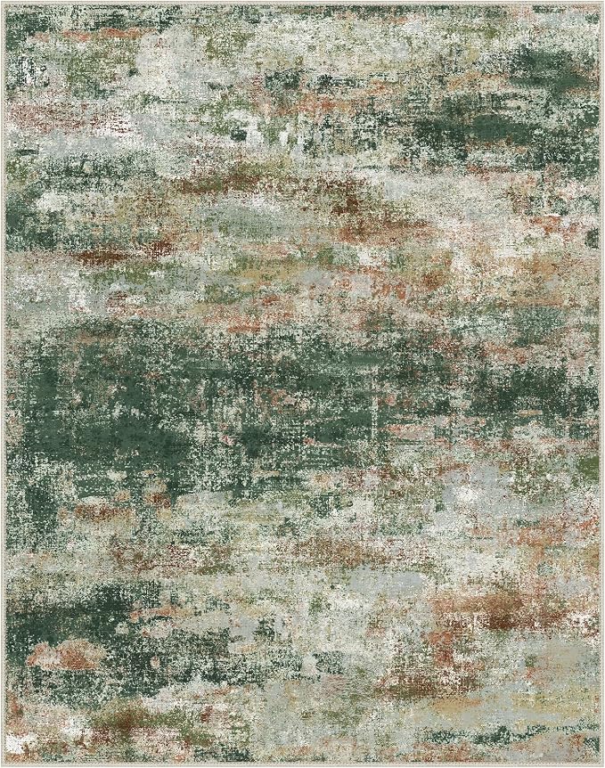 BEIMO Area Rugs 5x7 for Living Room Bedroom, Modern Abstract Machine Washable Rug, Large Soft Low Pile Floor Carpet with Non Slip Backing for Dining Room, Green/Brown