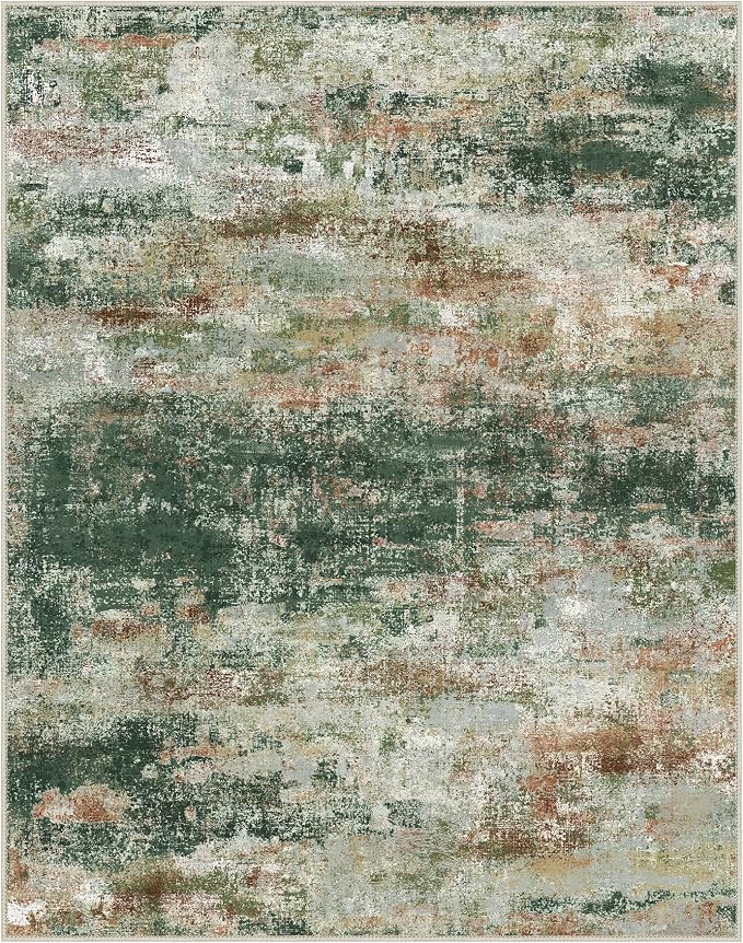 BEIMO Area Rugs 9x12 for Living Room Bedroom, Modern Abstract Machine Washable Rug, Large Soft Low Pile Floor Carpet with Non Slip Backing for Dining Room, Green/Brown