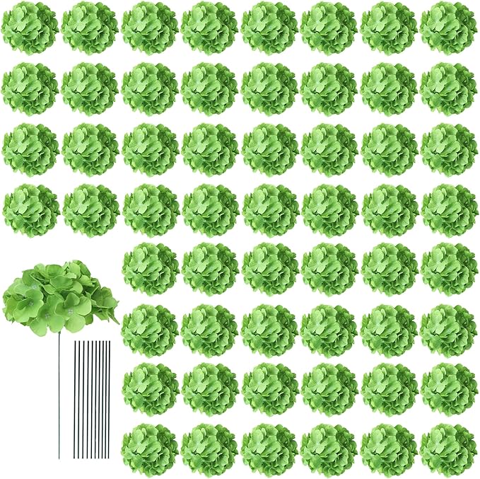 AVIVIHO 65pcs Fake Flowers Green Hydrangea Artificial Flowers Bulk (Not Squished, No Steaming Need) Silk Flowers with Stems for Wedding Decor,Home,Baby Shower,Table Centerpieces Decoration