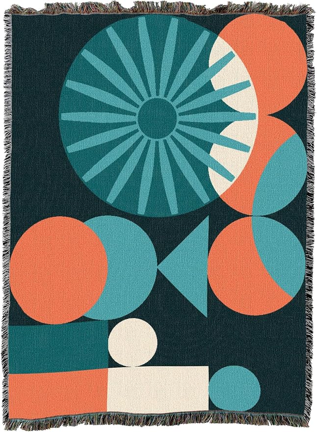 Pure Country Weavers Mod Shapes Teal Blanket - Mid Century Modern - Gift Tapestry Throw Woven from Cotton - Made in The USA (60X80)