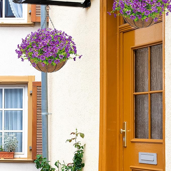 Der Rose Artificial Hanging Flowers Basket for Outdoors Fake Hanging Plants Spring Summer Decoration UV Resistant for Garden Front Porch Patio Balcony Decor
