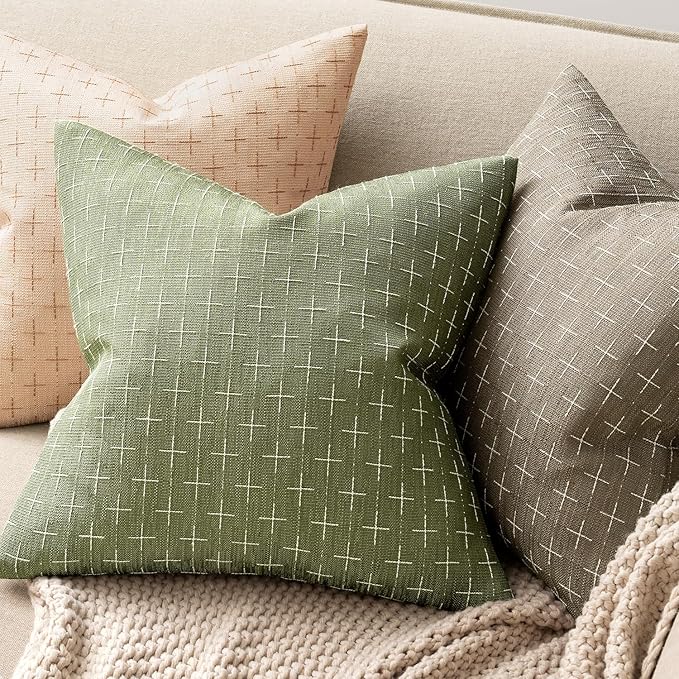 MIULEE Pack of 2 Decorative Burlap Linen Spring Throw Pillow Covers Farmhouse Pillowcases Modern Rustic Woven Textured Cushion Cover for Sofa Couch Bed 24x24 Inch Sage Green