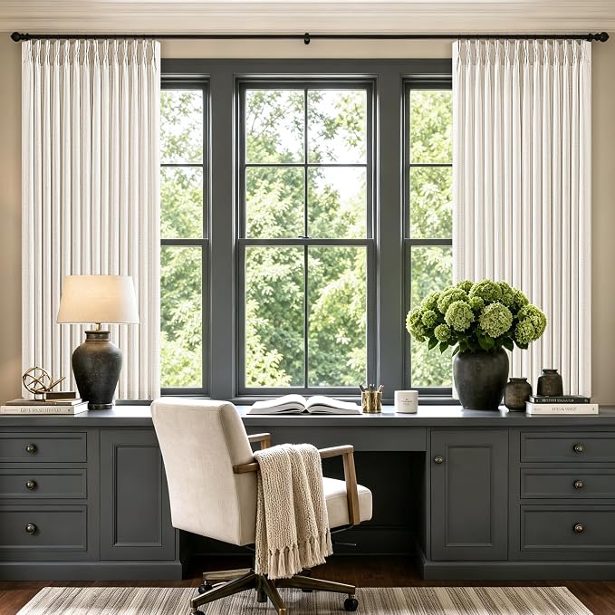 Natural Pinch Pleated Linen Curtains 78 Inches 2 Panels Set for Living Room Bedroom Country Memory Shaped Semi Sheer Privacy Pleat Drapes for Closet Back Tab Pleat Window Curtains with Hooks 40x78