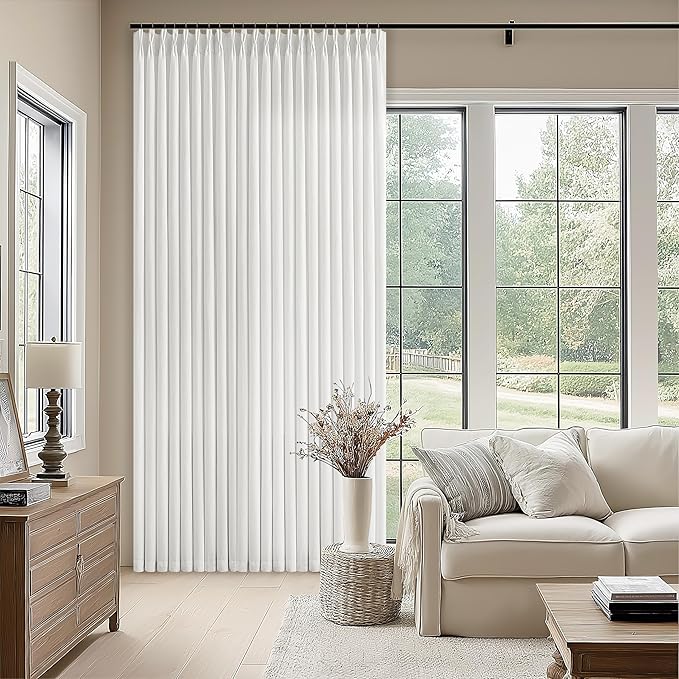 70 Wide Ivory White Semi Sheer Pinch Pleated Linen Curtains 120 Inch Long | 70 Inch Extra Wide, Floor To Ceiling, Ivory, Light Filtering, Privacy, Living Room, Burlap Textured, Memory Shape, Hook Rings