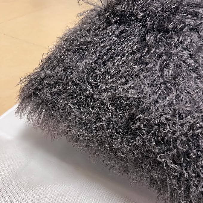 100% Real Mongolian Lamb Fur Cushion Cover/Pillowcase (20x20inch, Brown or Dark Grey) 1