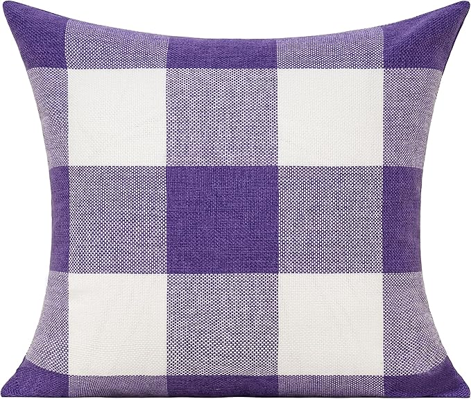 VAKADO Purple Throw Pillow Covers Buffalo Decorative Gingham Farmhouse Decor Outdoor Checkered Square Cushion Plaids Cases Home Decorations for Bedroom Couch Sofa Patio 18x18 Set of 2