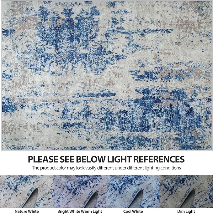 6x9 Area Rugs for Living Room Rug Washable: Abstract Rug for Dining Room Bedroom Carpet Non Slip 6 by 9 Indoor Modern Nursery Home Office Blue Grey White