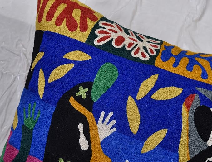 Matisse Decorative Pillow Cover - Music Modern Chair Cushion| Modern Farmhouse Pillows | Flower Outdoor Pillow | Mid Century Chair Cushions |Hand Embroidered Wool Size 18x18