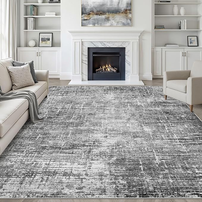 7x10 Area Rug Living Room: Washable Large Neutral Black Rug Abstract Soft Modern Stain Resistant Indoor Floor Non-Slip Carpet for Bedroom Nursery Kids Office Playroom Dining Room Under Table Home