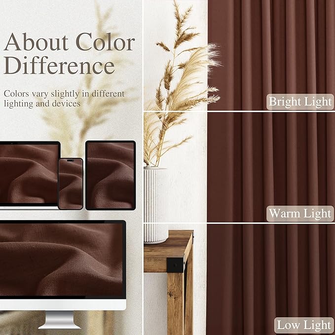 Nanspring Rustic Brown Linen Curtains Semi Sheer 96 Inches Long 2 Panels Set for Living Room Back Tab Rod Pocket Light Filtering Drape for Bedroom Modern Farmhouse Coastal Decor Protect Privacy 52x96