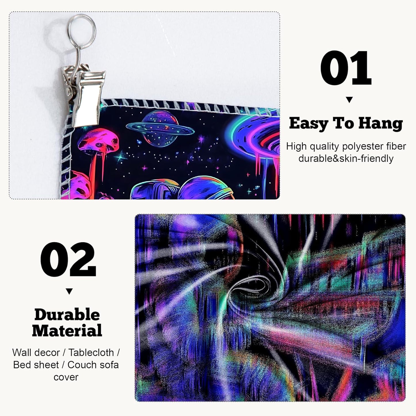 BVBOX Astronaut Space Blacklight Tapestry 79"x59", UV Reactive Astronaut Electronic Piano Universe Galaxy Planet Glow in Dark Music Tapestries, Black Light Neon Upright Poster Wall Hanging Backdrop Decor for Bedroom Living Room