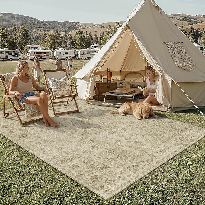6x9 Easy Jute Neutral Area Rug Beige Vintage Indoor Outdoor Carpet Washable Non-Slip Farmhouse Throw Rug for Dining Room Office Farm Patio Porch Backyard Courtyard