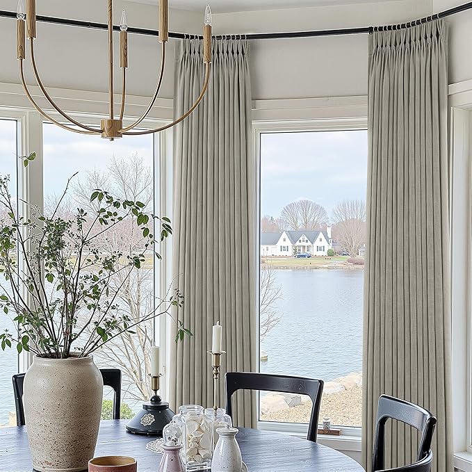 Taupe Linen Curtains 102 Inch Length 2 Panels Set Semi Sheer Light Filtering Privacy Window Drapes for Living Room Dark Flax Viral Pinch Pleated Curtains 102 Inches with Hooks Rings Burlywood Birch