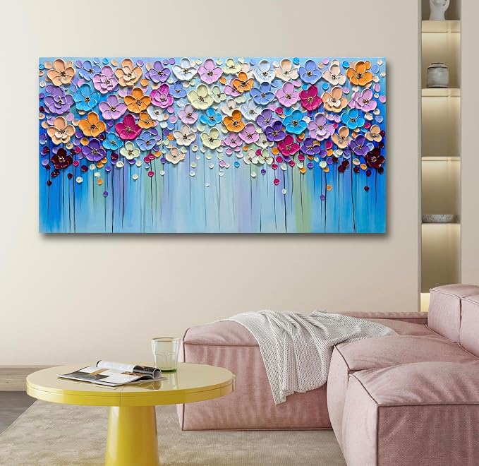Yika Art 3D Paintings, Modern Abstract Oil Painting Hand Painted On Canvas Abstract Artwork Picture Wall Decoration for living room - Gorgeous Flowers Wall Art-30X60 Inch